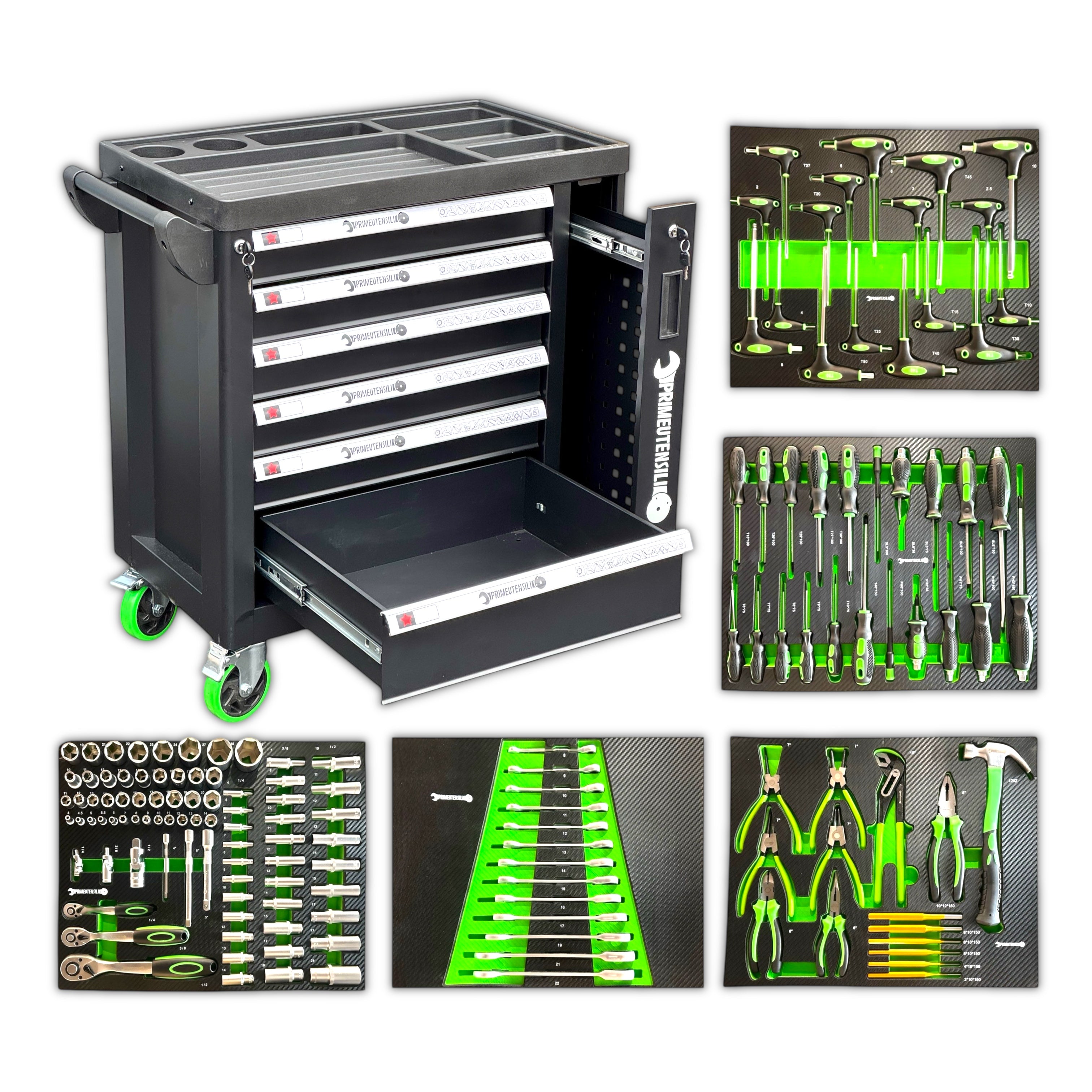 Carrello attrezzi 5 cassetti pieni PrimeUtensili