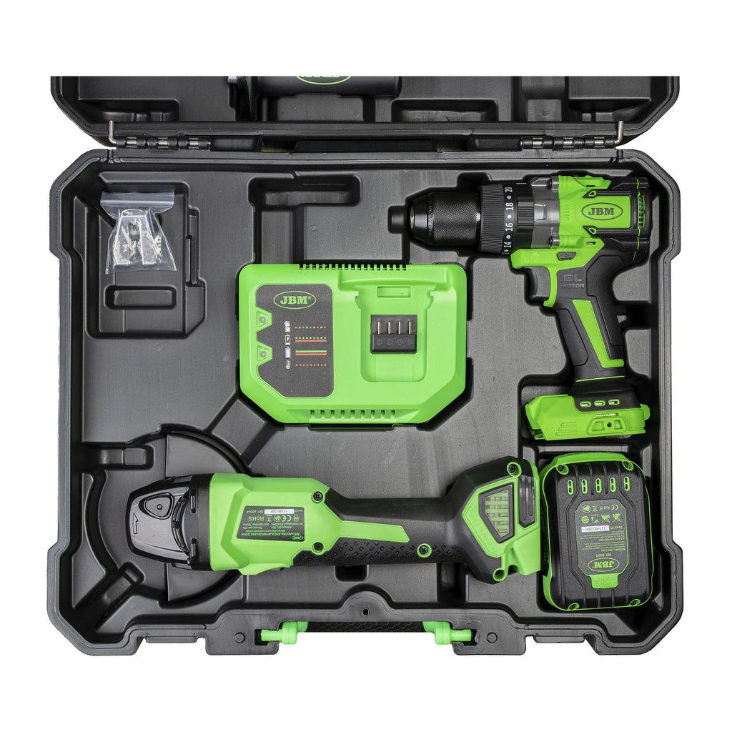 KIT MEULEUSE D'ANGLE ET PERCEUSE À MARTEAU SANS FIL AVEC COFFRET RÉF. 60053C